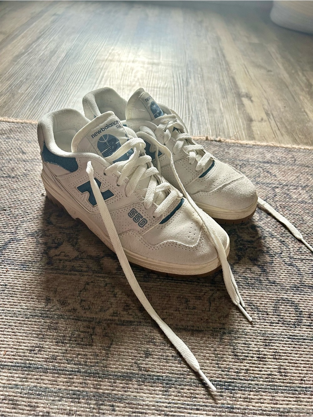 New Balance White Sneakers with Blue Accents